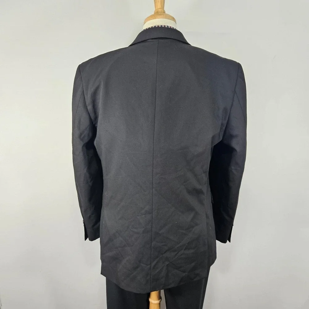 Perry Ellis Men's Sport Coat Blazer Two Button Solid‎ Black Wool Polyester 43R
